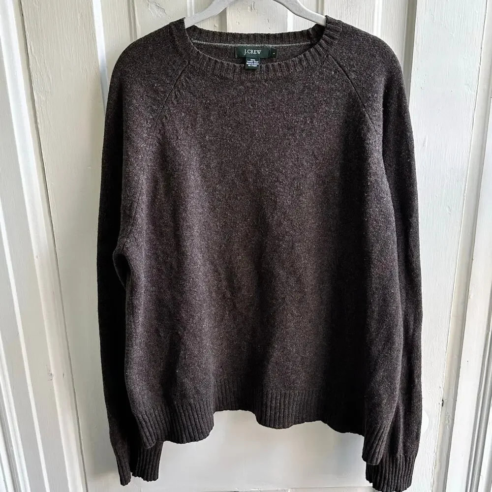 J.Crew Lambswool Crewneck Sweater Brown Men’s Size Large Classic Knit